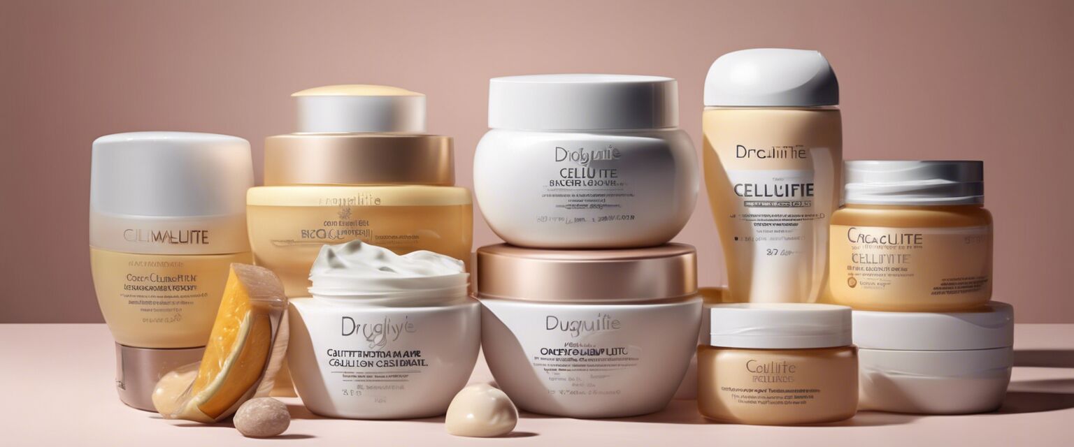 Drugstore cellulite creams on display